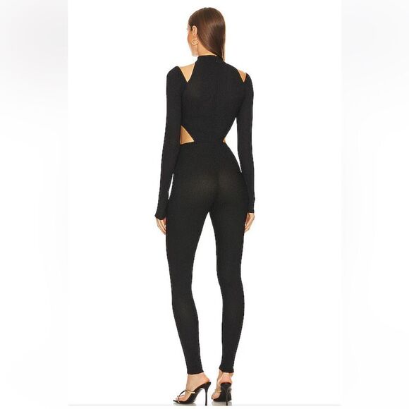 NWT Michael Costello x REVOLVE Archer Jumpsuit Black cut out one piece catsuit S - Picture 3 of 13